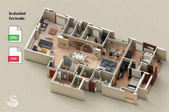 3 Bedroom Apartment Interior Isometry