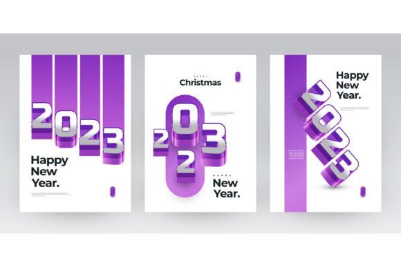 3D and Colorful New Year 2023 Poster Set