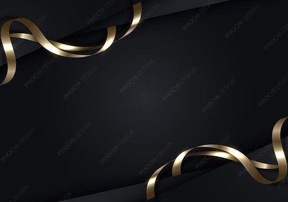 3D Luxury Gold Ribbon Black Background