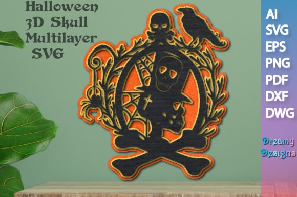 Halloween 3D Skull Multilayer SVG Files