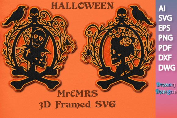 Halloween Mr Mrs 3D Framed Skull SVG: A Versatile Design for Creative and Commercial Use