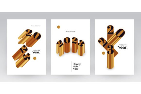 Luxury New Year 2023 Poster or Card Set with Black and Gold 3D Numbers
